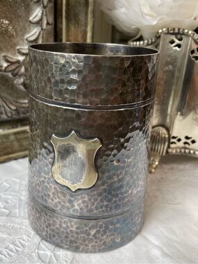 Mappin & Webb Silver hammered metal tankard shield Crest